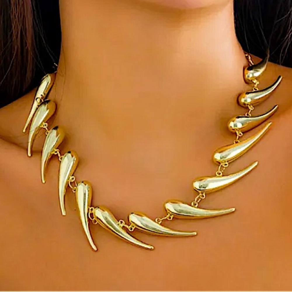 Stainless Steel Spiked Gold Choker Necklace Punk Retro